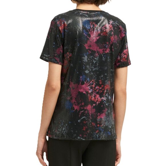 DKNY Abstract Embellished Sequin T-Shirt Top Multicolor Size S - Picture 3 of 6